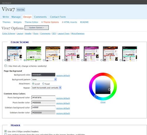 viva 7 setting page