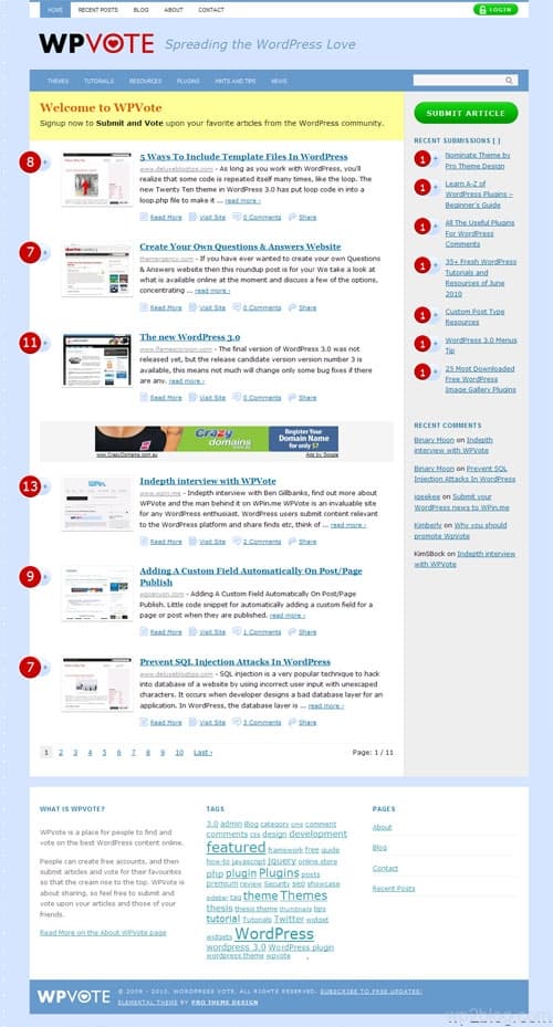 nominate digg wordpress theme