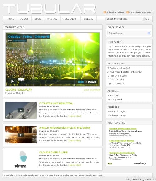 tubular light wordpress theme