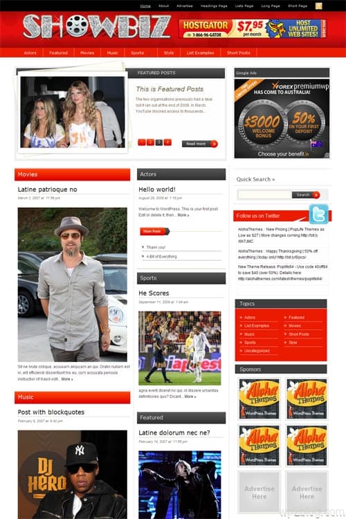 showbiz wordpress theme