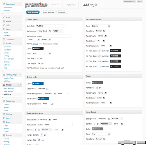 premise style settings