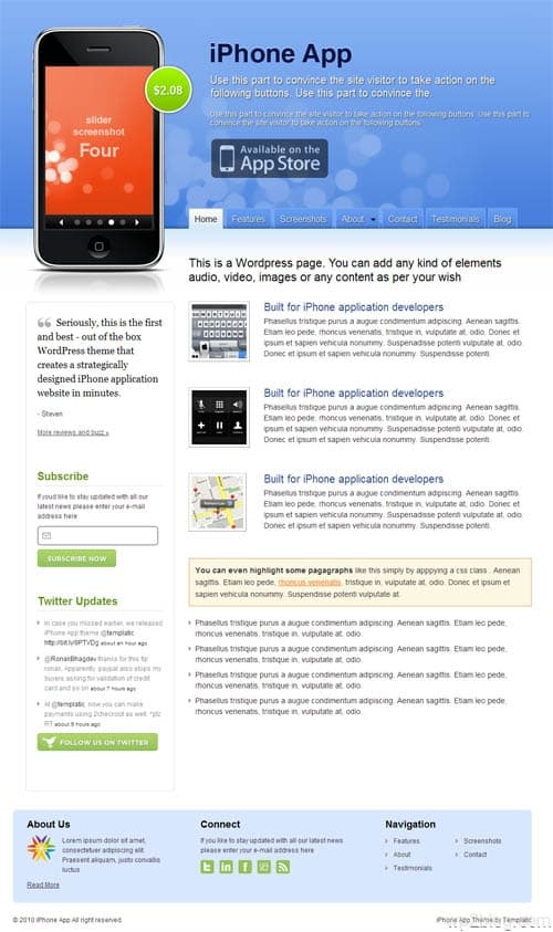 iPhone App Premium WordPress Theme