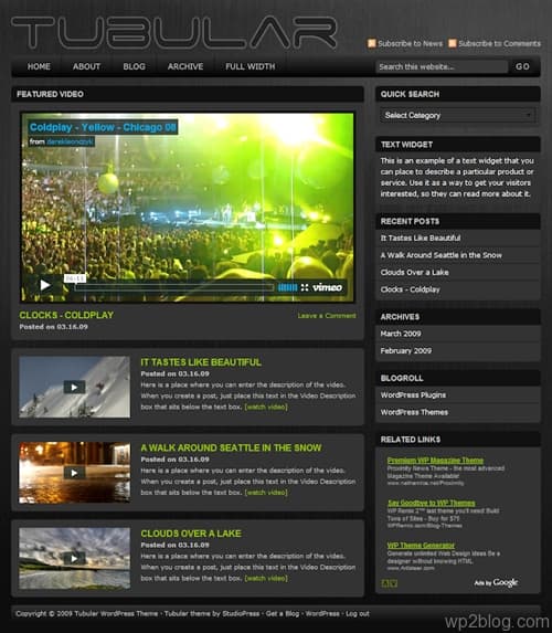 tubular video wordpress theme