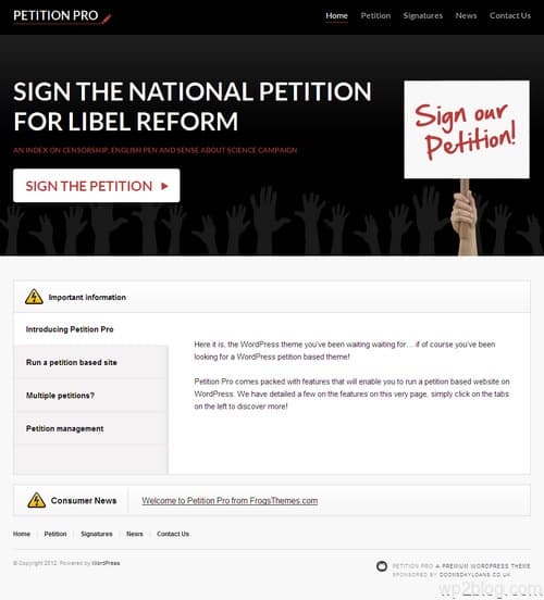 Petition Based WordPress theme