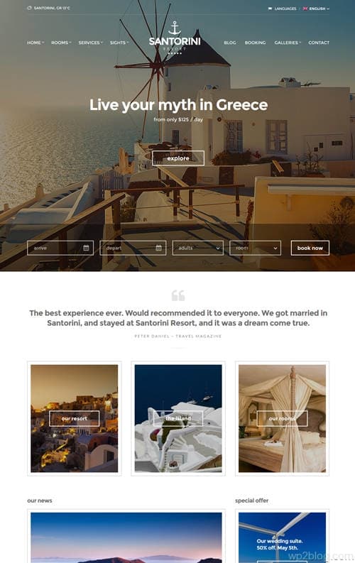 Santorini Resort WordPress Theme